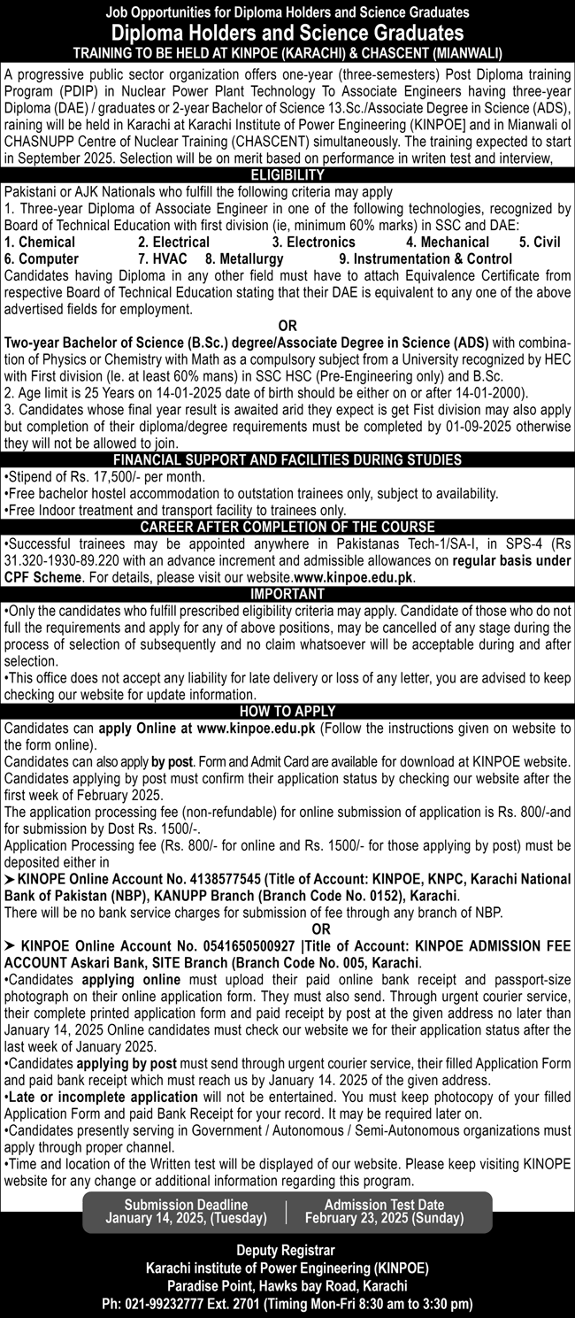 KINPOE & CHASCENT PDTP 2025 Jobs DAE & Science