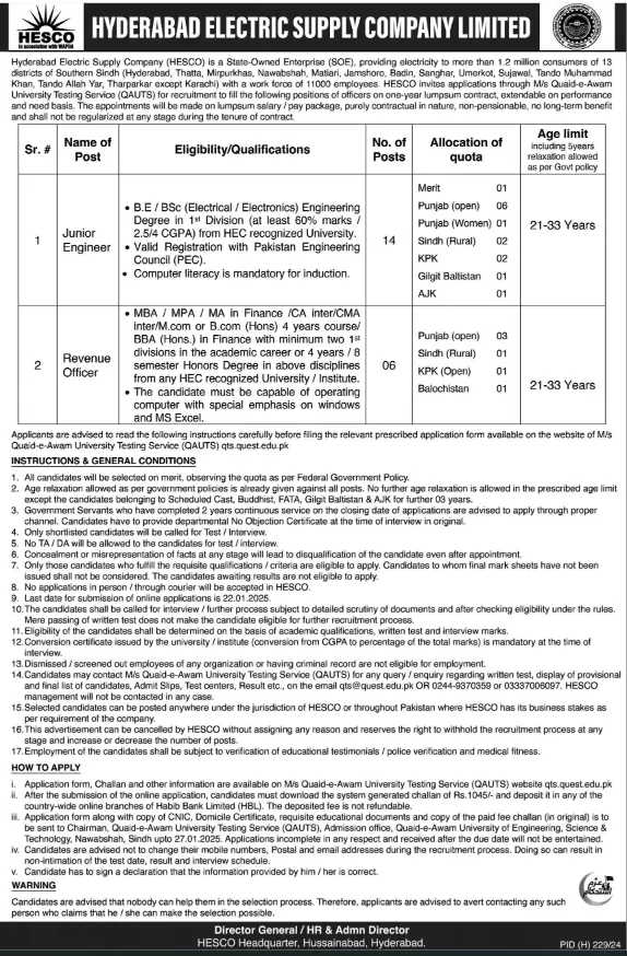 Hyderabad Electric Supply Company (HESCO) Job 2025