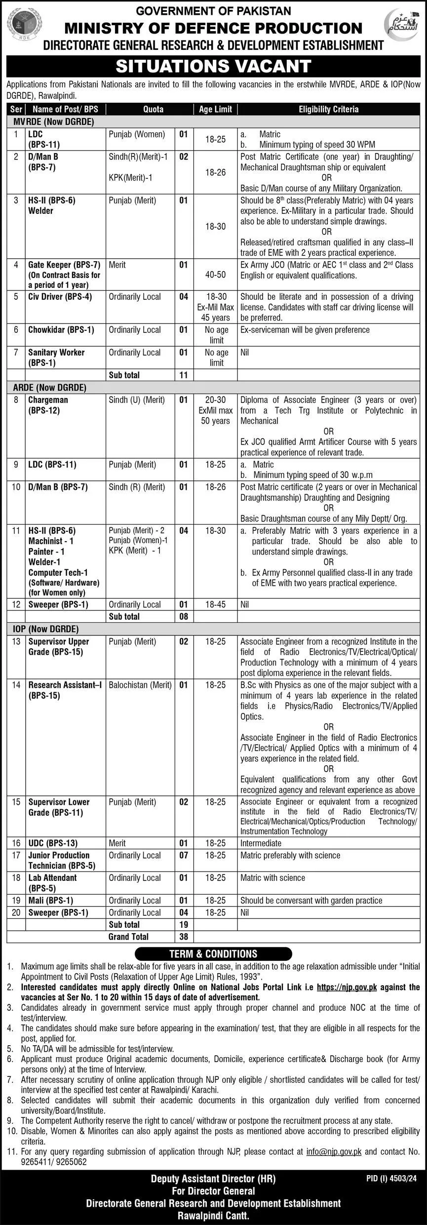 Ministry of Defence Production MOD Jobs Advertisement 2025